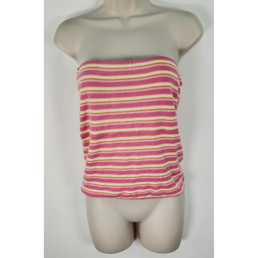 Djerf Avenue Popsicle Top Women's XL Strapless Pink Stripe Rib Knit Tube Top Y2K